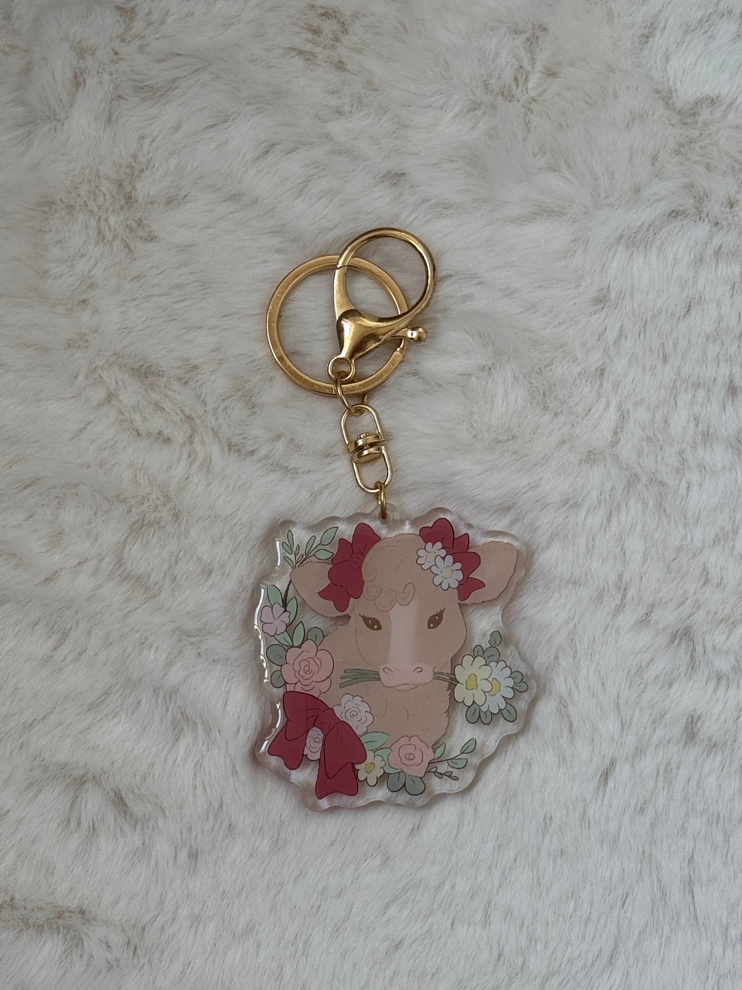 Flower Cow Keychain